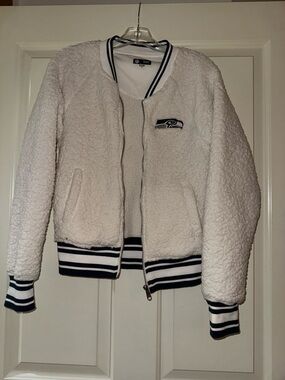NFL Seattle Seahawks Women's White Sherpa Jacket with Navy Trim